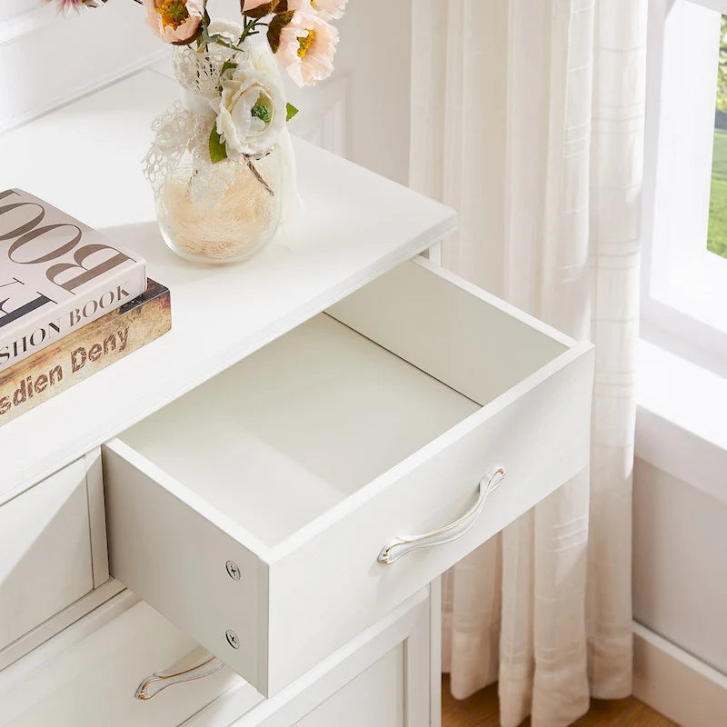 Bedroom dresser, 9 drawer long dresser with antique handles, wood chest of drawers for kids room, living room, entry and hallway