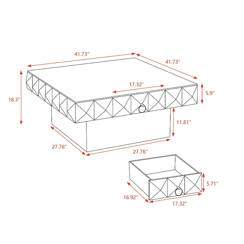 41.73 Square Retro Coffee Table with 2 Drawers