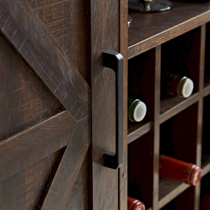 Farmhouse Coffee Bar Cabinet Bar Cabinet with Wine Rack Barn Door Buffet Sideboard Cabinet with Drawer