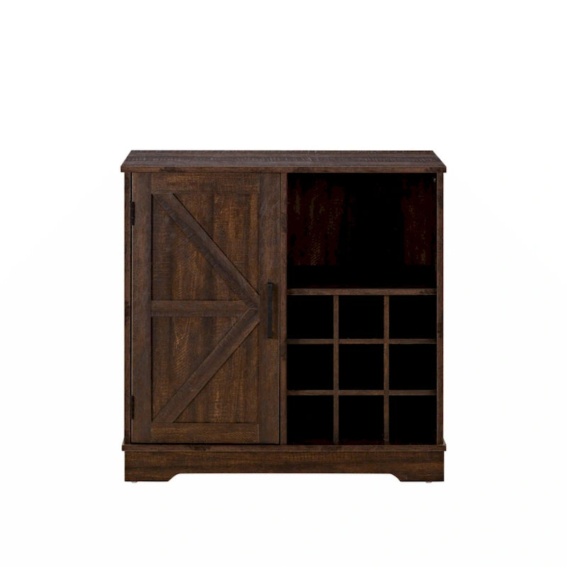 Farmhouse Coffee Bar Cabinet Bar Cabinet with Wine Rack Barn Door Buffet Sideboard Cabinet with Drawer