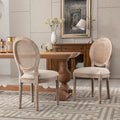 Grondi French Country Style Solid Rubber Wood and Cane Dining Chair Set of 2, Mid-Century Modern Side Chair with Rattan Backrest