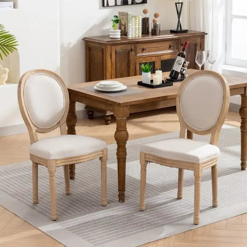 Grondi French Country Style Solid Rubber Wood and Cane Dining Chair Set of 2, Mid-Century Modern Side Chair with Rattan Backrest