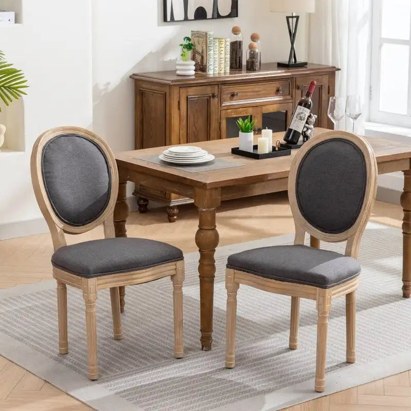Grondi French Country Style Solid Rubber Wood and Cane Dining Chair Set of 2, Mid-Century Modern Side Chair with Rattan Backrest