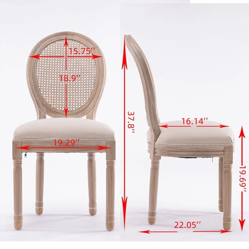 Grondi French Country Style Solid Rubber Wood and Cane Dining Chair Set of 2, Mid-Century Modern Side Chair with Rattan Backrest