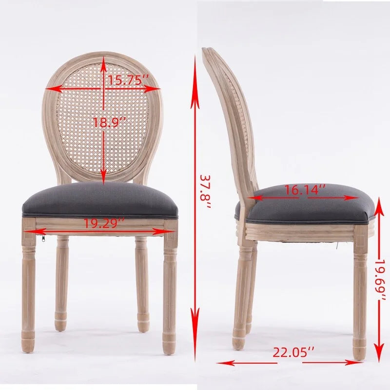 Grondi French Country Style Solid Rubber Wood and Cane Dining Chair Set of 2, Mid-Century Modern Side Chair with Rattan Backrest