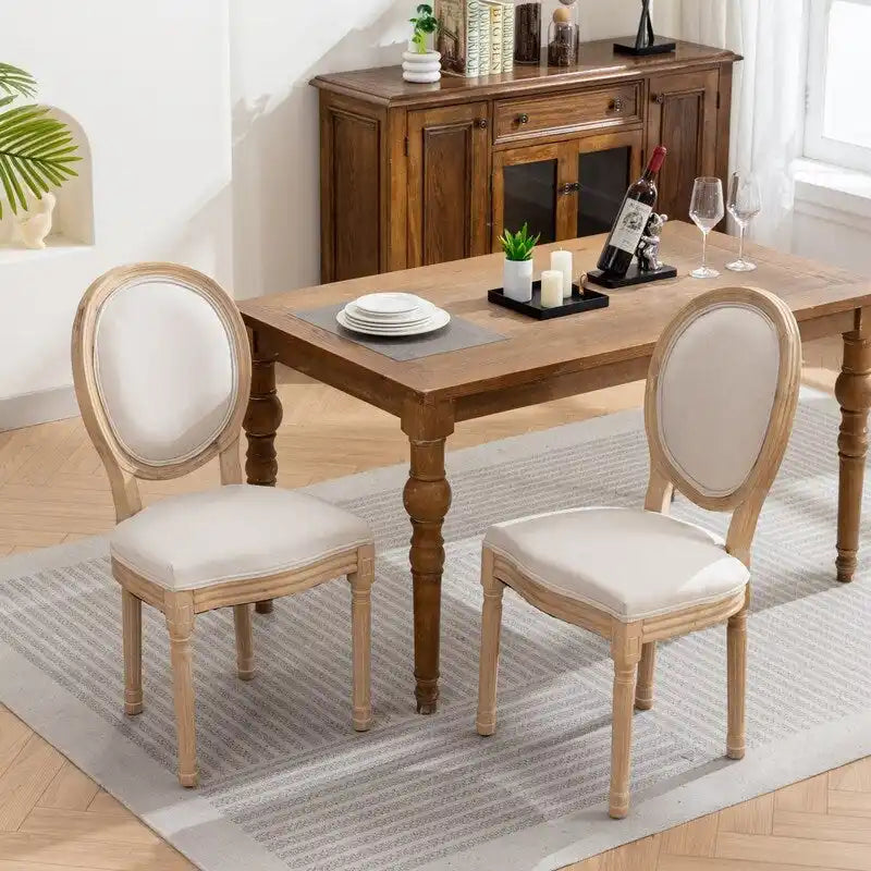 Grondi French Country Style Solid Rubber Wood and Cane Dining Chair Set of 2, Mid-Century Modern Side Chair with Rattan Backrest
