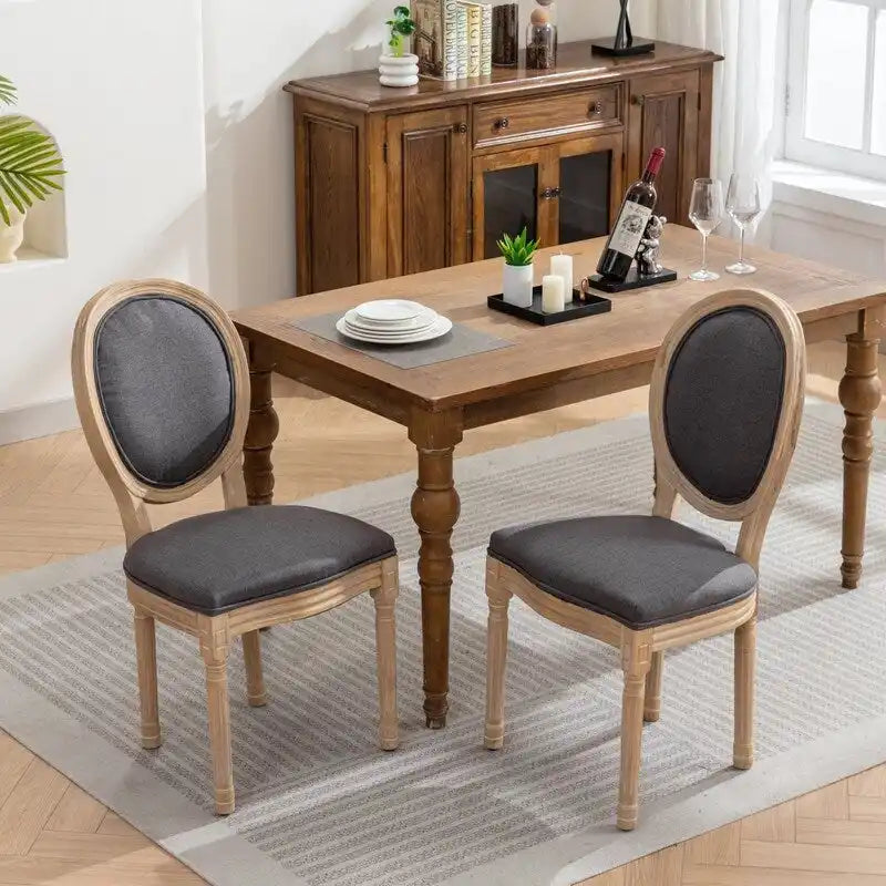 Grondi French Country Style Solid Rubber Wood and Cane Dining Chair Set of 2, Mid-Century Modern Side Chair with Rattan Backrest