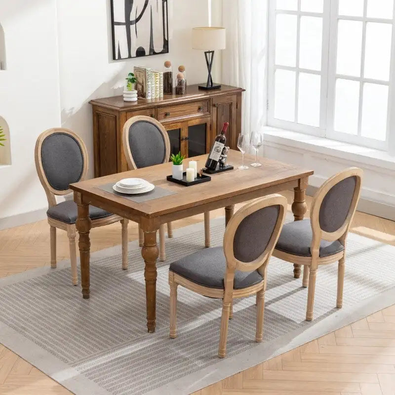Grondi French Country Style Solid Rubber Wood and Cane Dining Chair Set of 2, Mid-Century Modern Side Chair with Rattan Backrest