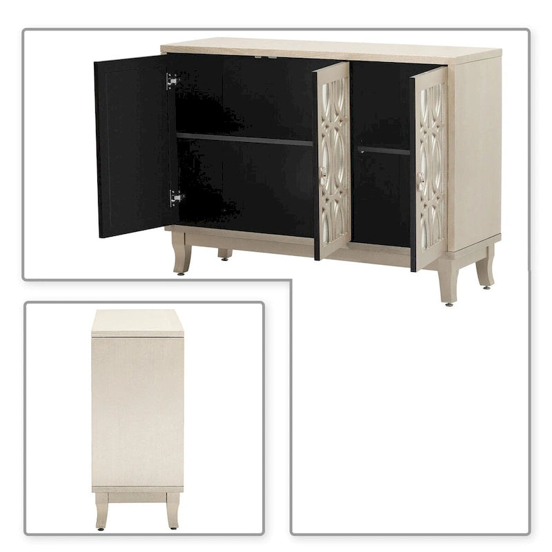Modern Elegant Wooden Sideboard with Three Mirrored Cabinets Doors