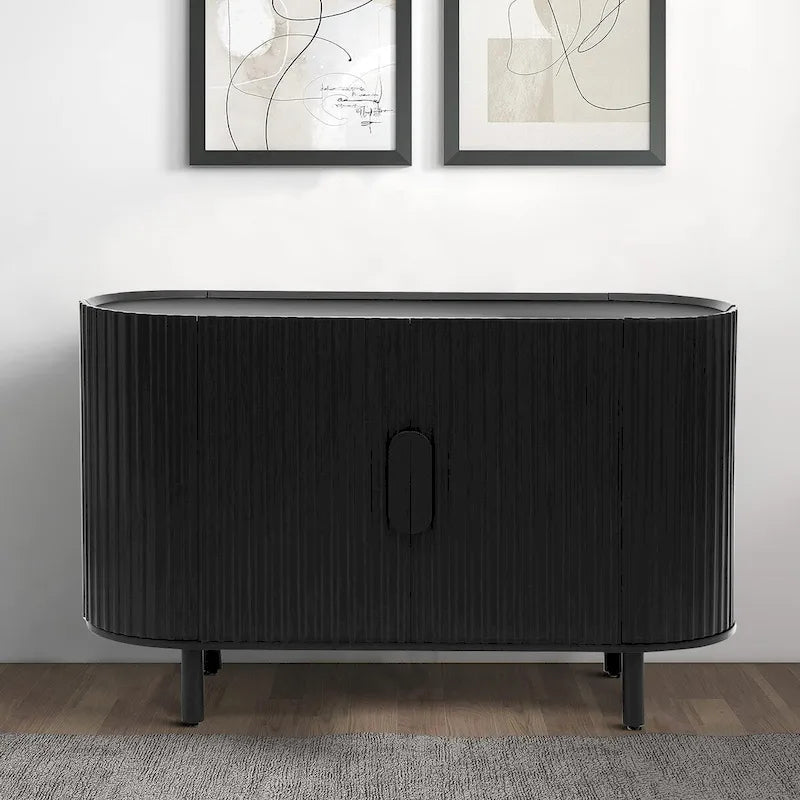 Modern Stylish Wooden Sideboard with Vertical Stripes Cabinet Doors