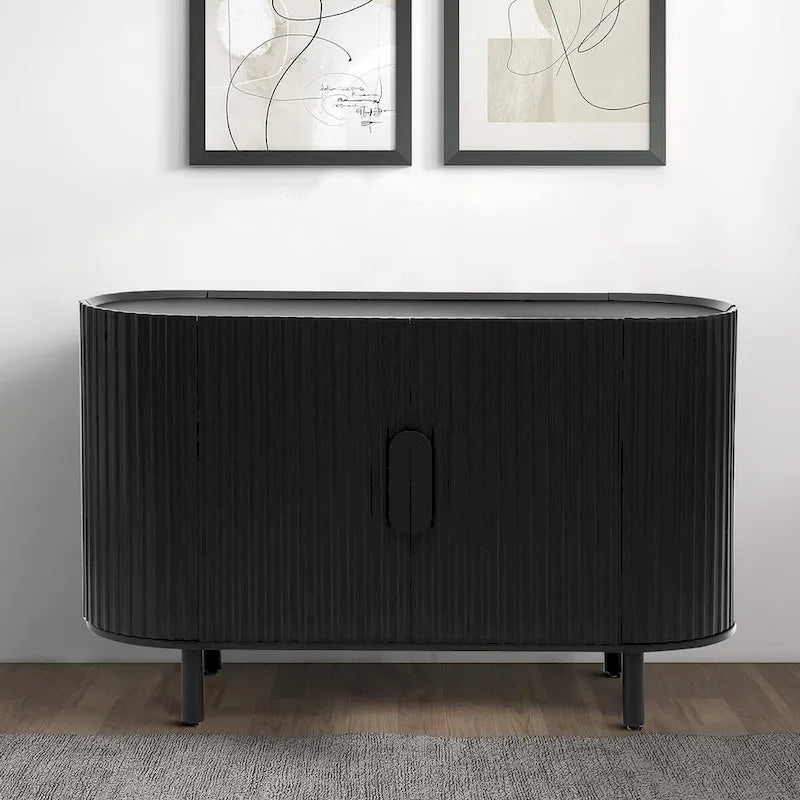 Modern Stylish Wooden Sideboard with Vertical Stripes Cabinet Doors