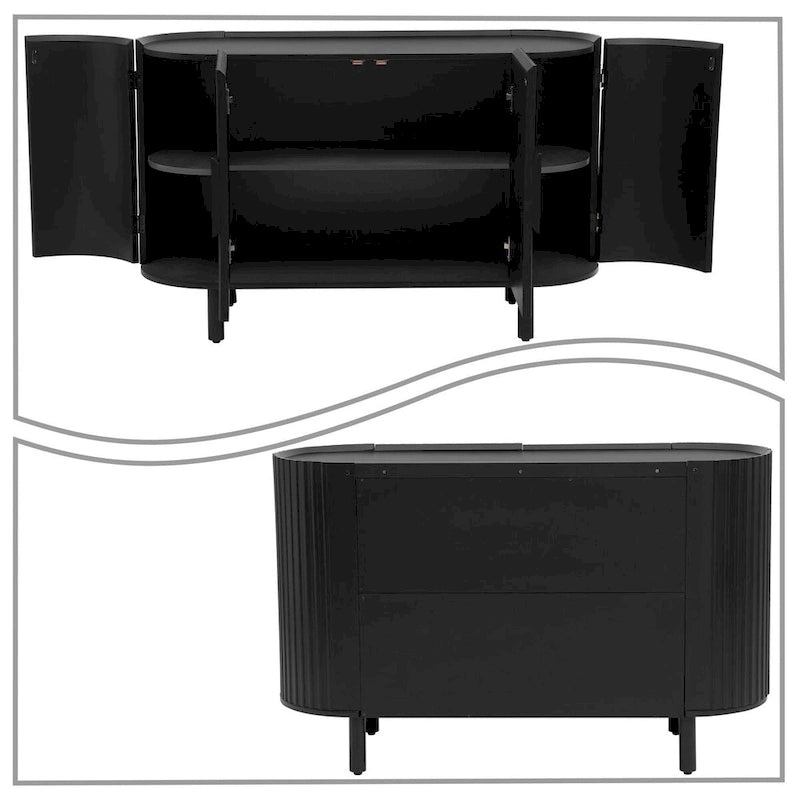Modern Stylish Wooden Sideboard with Vertical Stripes Cabinet Doors