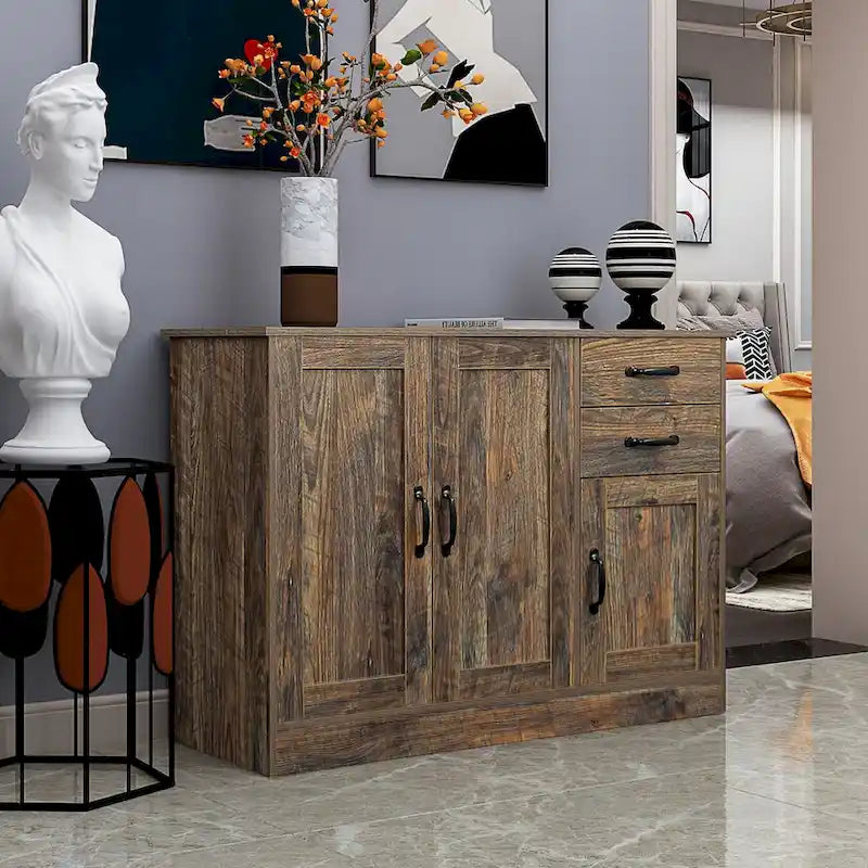 French Country Buffet Cabinets, Storage Cabinets with 2 Dividers