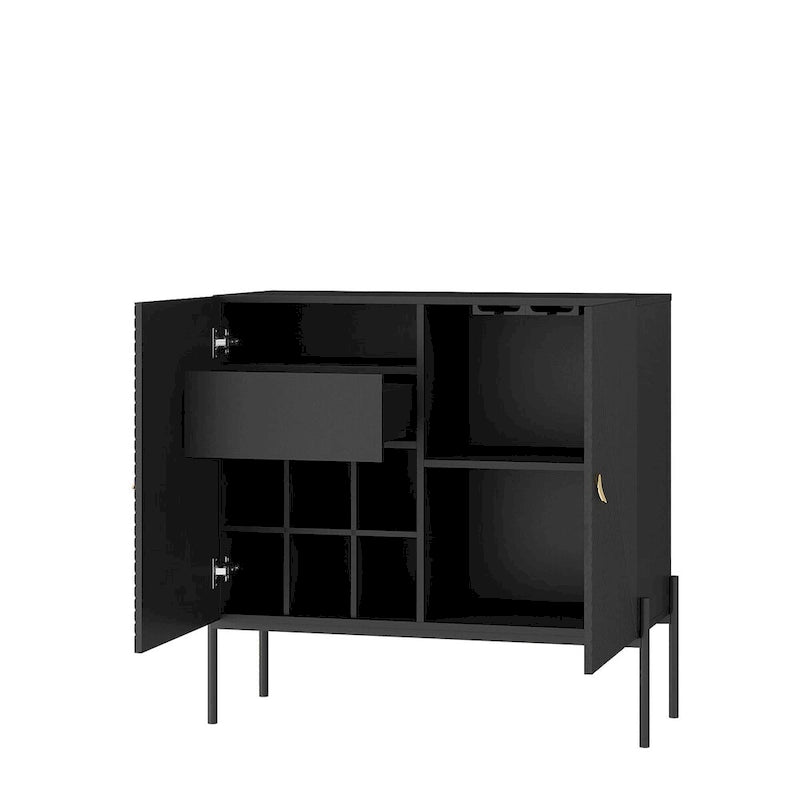 Sideboards Buffets Cabinet Home Coffee Bar Cabinet,with Drawers,2 Cabinets and 6-Bottle Wine Rack for Living Room(Black)