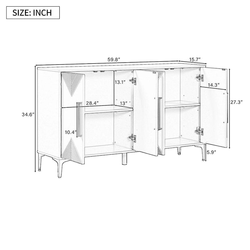 Unique Features of a Four-Door Cabinet with Two-Tone Triangular Pattern Doors, Suitable For Entryway