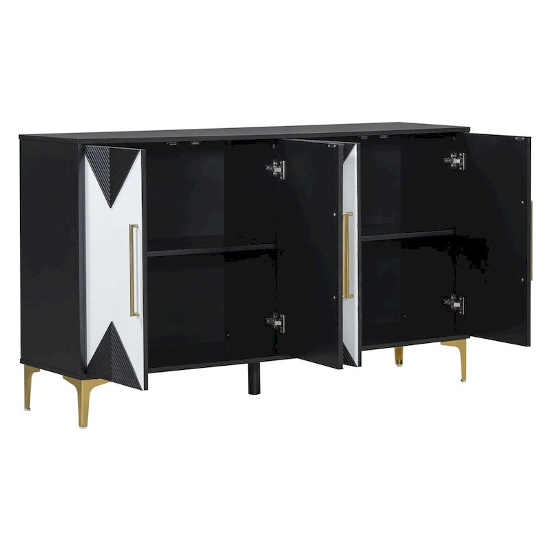 Unique Features of a Four-Door Cabinet with Two-Tone Triangular Pattern Doors, Suitable For Entryway
