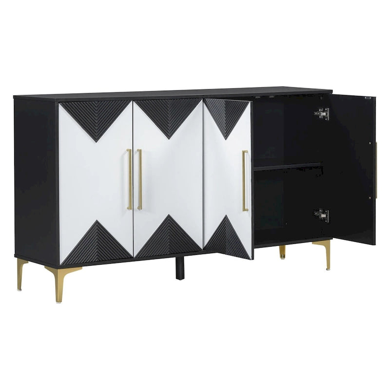 Unique Features of a Four-Door Cabinet with Two-Tone Triangular Pattern Doors, Suitable For Entryway