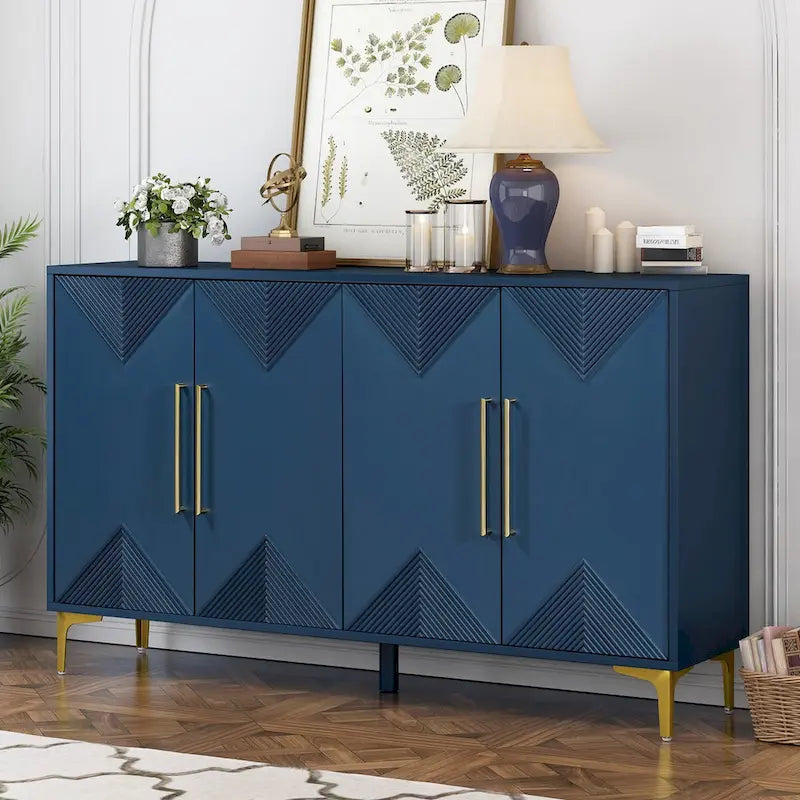 Unique Features of a Four-Door Cabinet with Two-Tone Triangular Pattern Doors, Suitable For Entryway