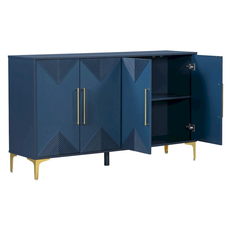 Unique Features of a Four-Door Cabinet with Two-Tone Triangular Pattern Doors, Suitable For Entryway