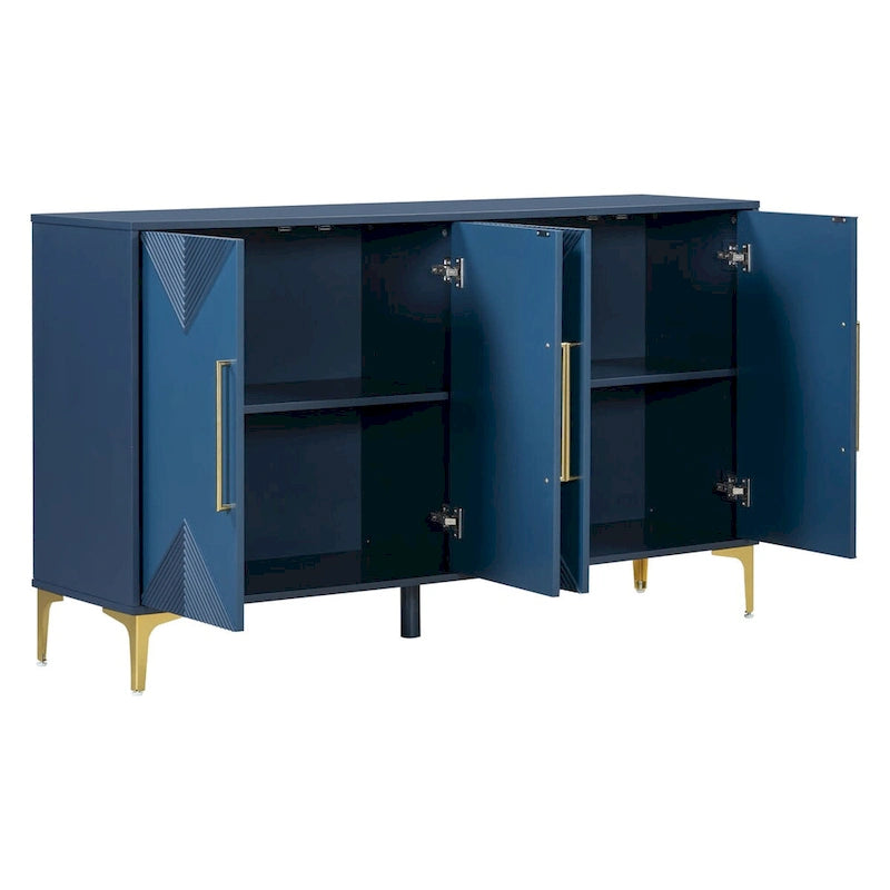 Unique Features of a Four-Door Cabinet with Two-Tone Triangular Pattern Doors, Suitable For Entryway