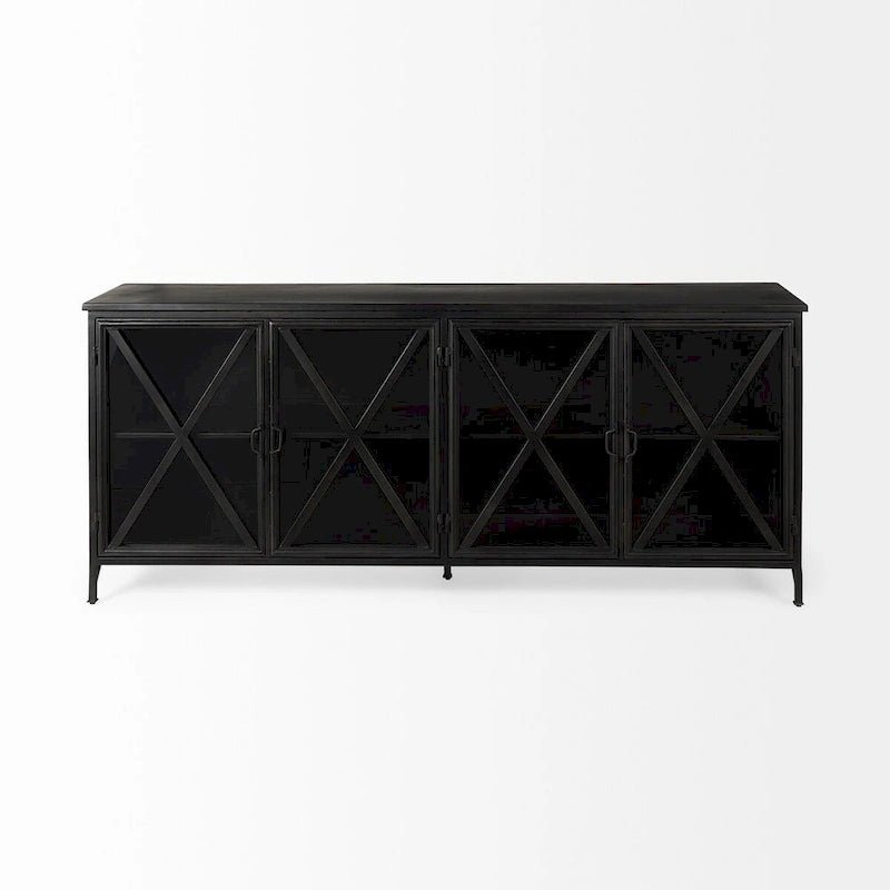 Poppy I Black Metal w/Glass Door Sideboard - 79.0L x 16.0W x 33.0H