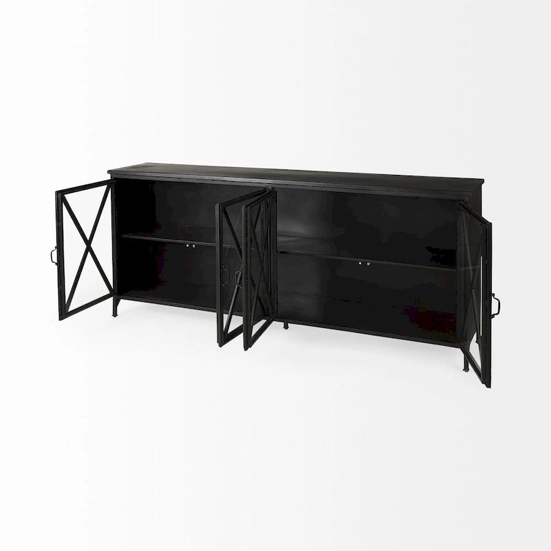 Poppy I Black Metal w/Glass Door Sideboard - 79.0L x 16.0W x 33.0H