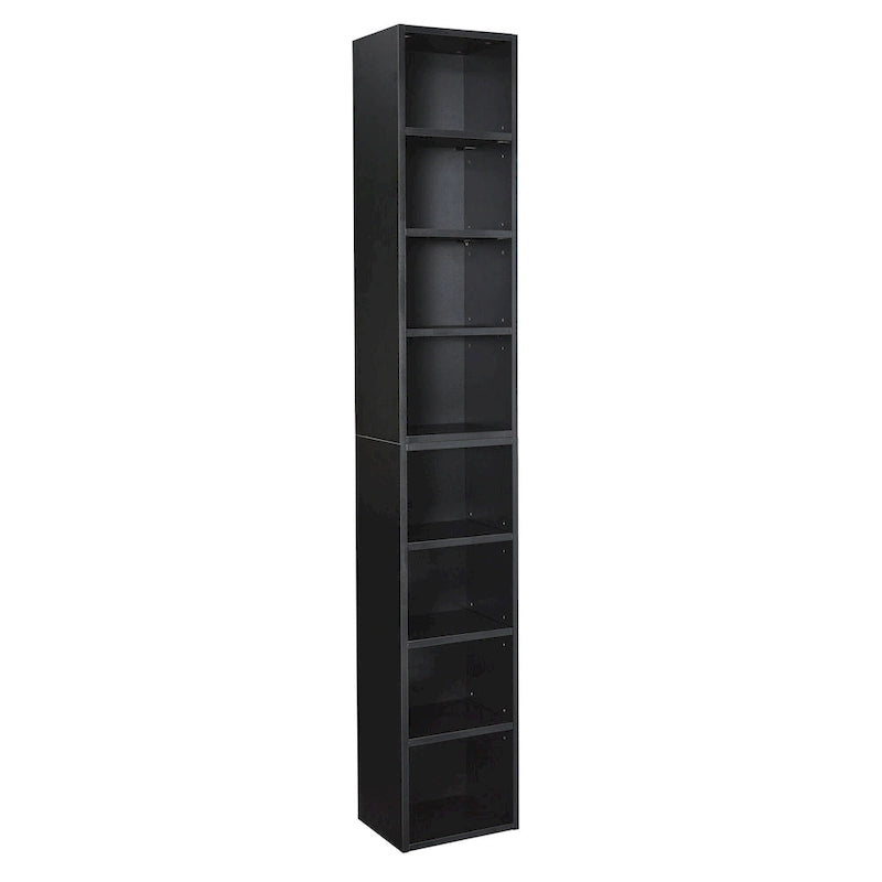 8-Tier Media Tower Rack, CD DVD Slim Storage Cabinet with Adjustable Shelves, Tall Narrow Bookcase Display Bookshelf