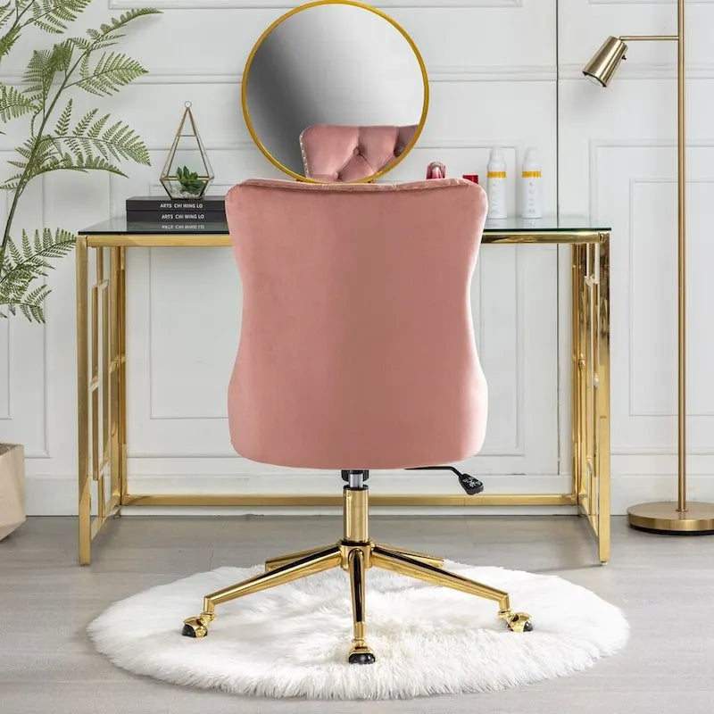 Office Chair with Wheels, Adjustable Height, Velvet Upholstered Tufted Button Computer Desk Chair Swivel