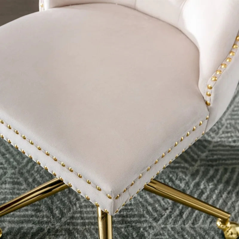 Office Chair with Wheels, Adjustable Height, Velvet Upholstered Tufted Button Computer Desk Chair Swivel