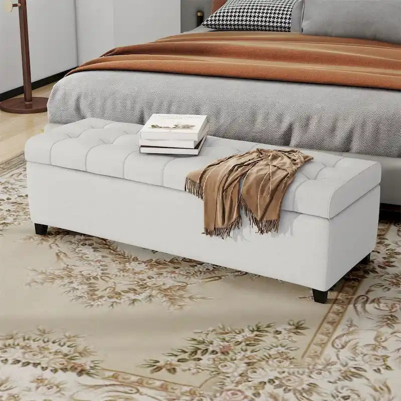 Tufted Linen Fabric Storage Bench by Harper&Bright Designs