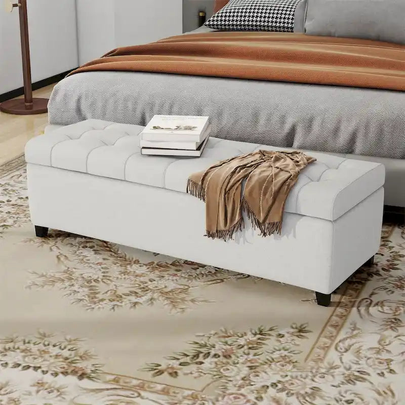 Tufted Linen Fabric Storage Bench by Harper&Bright Designs