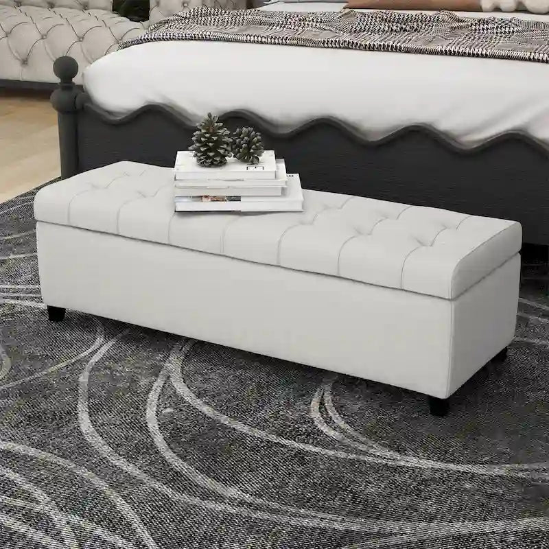 Tufted Linen Fabric Storage Bench by Harper&Bright Designs