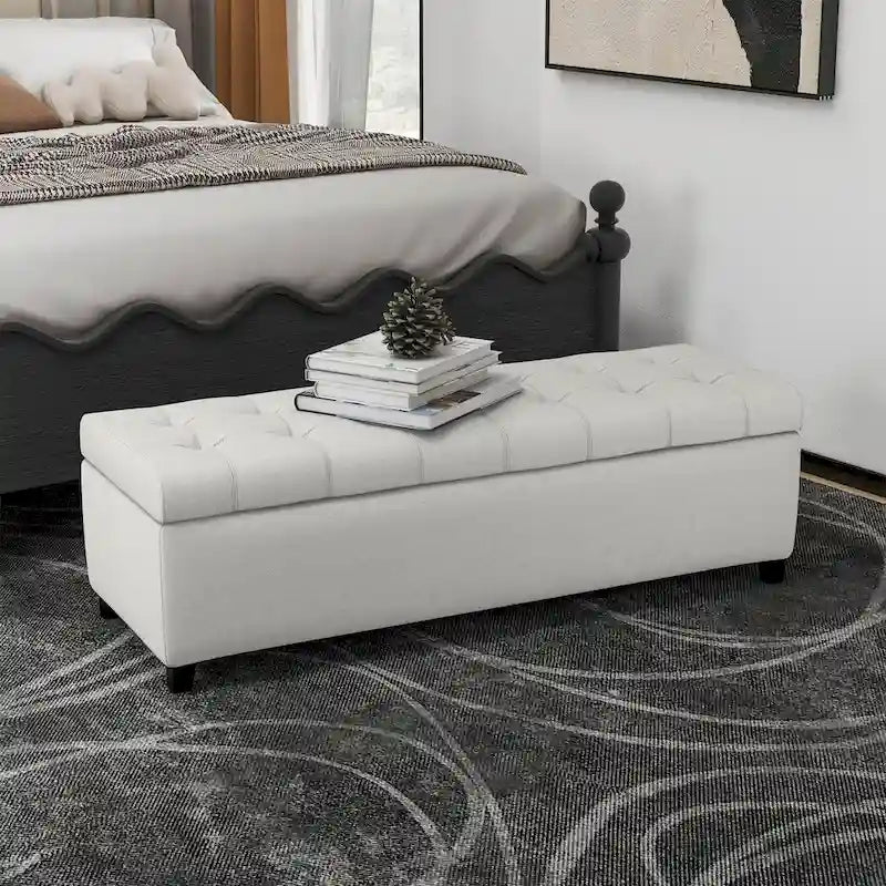 Tufted Linen Fabric Storage Bench by Harper&Bright Designs