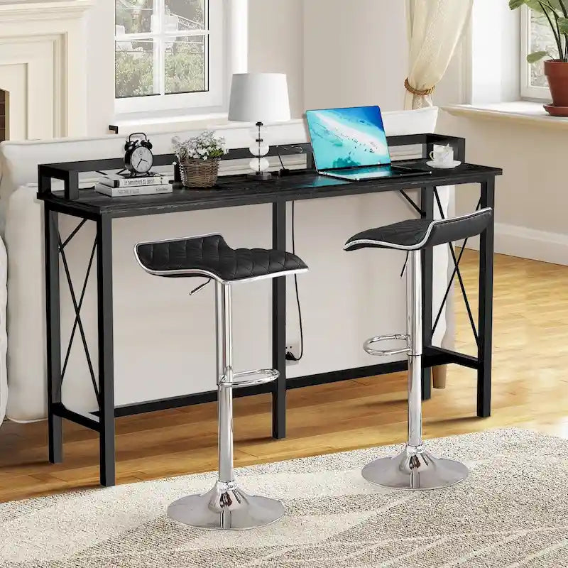 Javlergo 3-Piece Console Table and Stool Set, 39.4 Sofa Table with USB Charging Station and 2 Adjustable Swivel Chairs