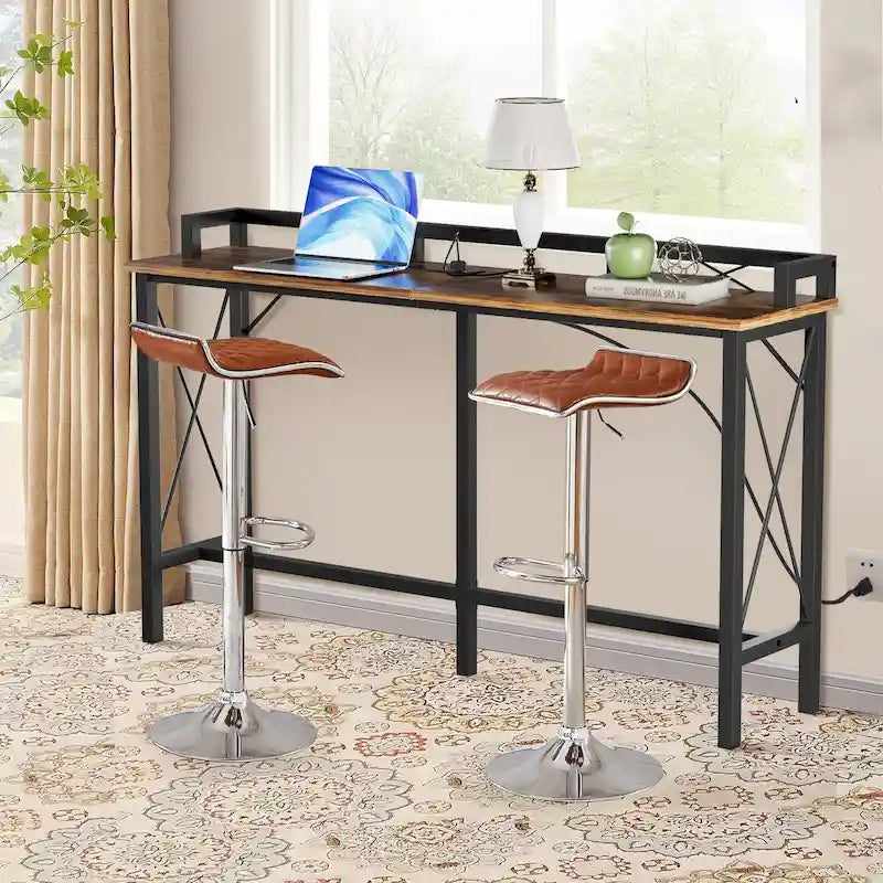 Javlergo 3-Piece Console Table and Stool Set, 39.4 Sofa Table with USB Charging Station and 2 Adjustable Swivel Chairs