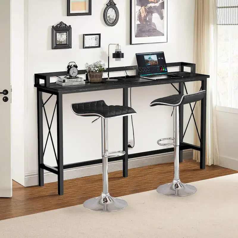 Javlergo 3-Piece Console Table and Stool Set, 39.4 Sofa Table with USB Charging Station and 2 Adjustable Swivel Chairs