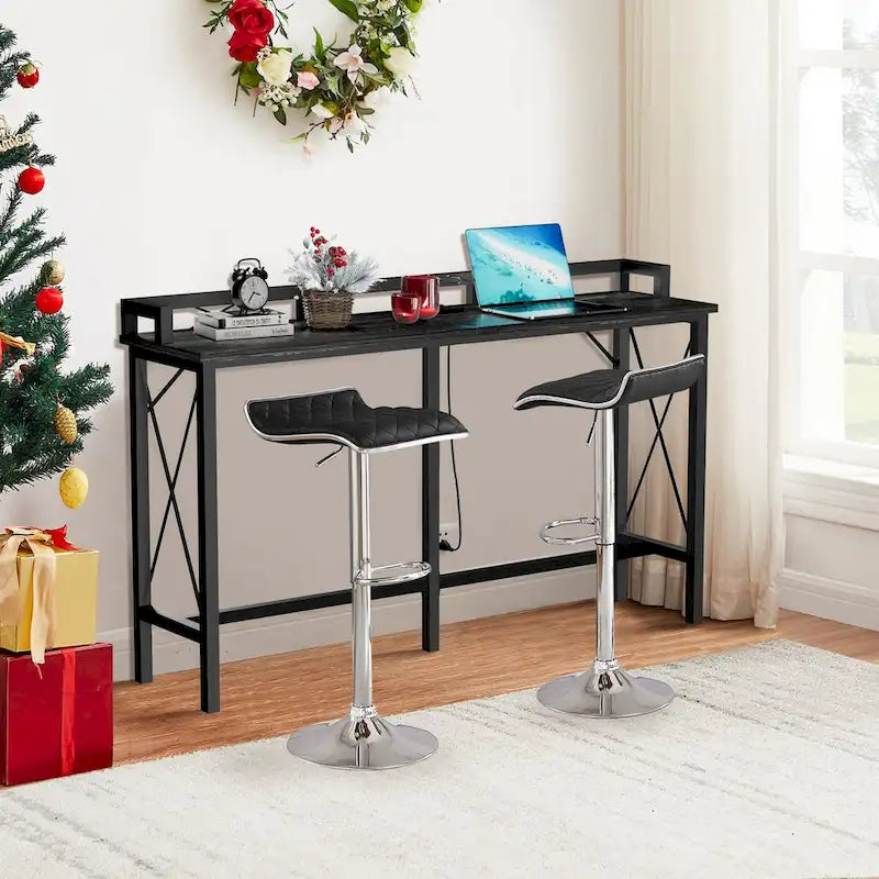Javlergo 3-Piece Console Table and Stool Set, 39.4 Sofa Table with USB Charging Station and 2 Adjustable Swivel Chairs