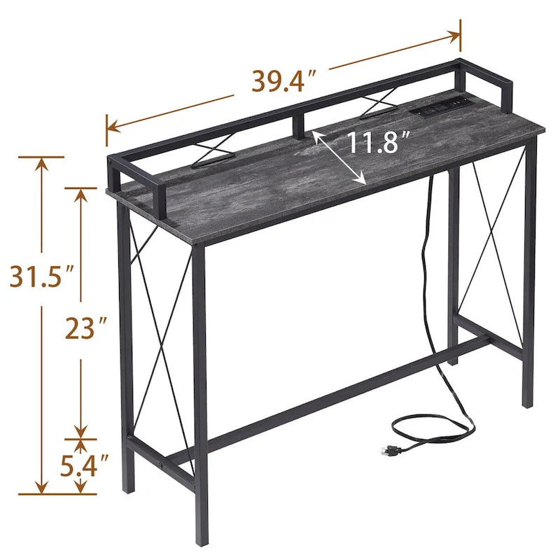 Javlergo 3-Piece Console Table and Stool Set, 39.4 Sofa Table with USB Charging Station and 2 Adjustable Swivel Chairs