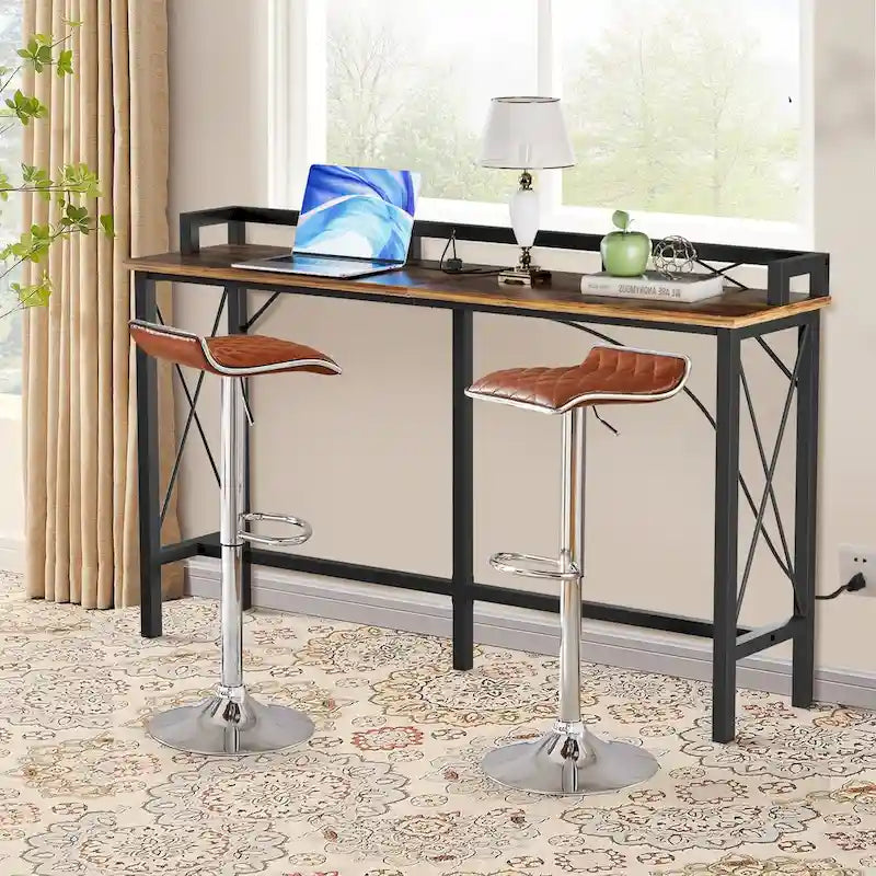 Javlergo 3-Piece Console Table and Stool Set, 39.4 Sofa Table with USB Charging Station and 2 Adjustable Swivel Chairs