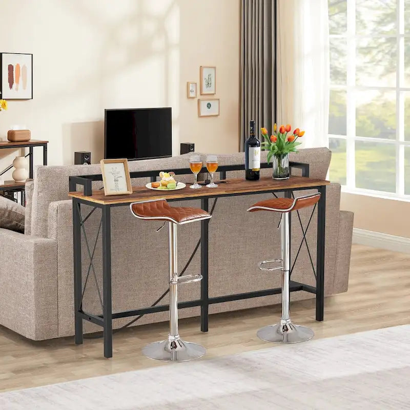 Javlergo 3-Piece Console Table and Stool Set, 39.4 Sofa Table with USB Charging Station and 2 Adjustable Swivel Chairs