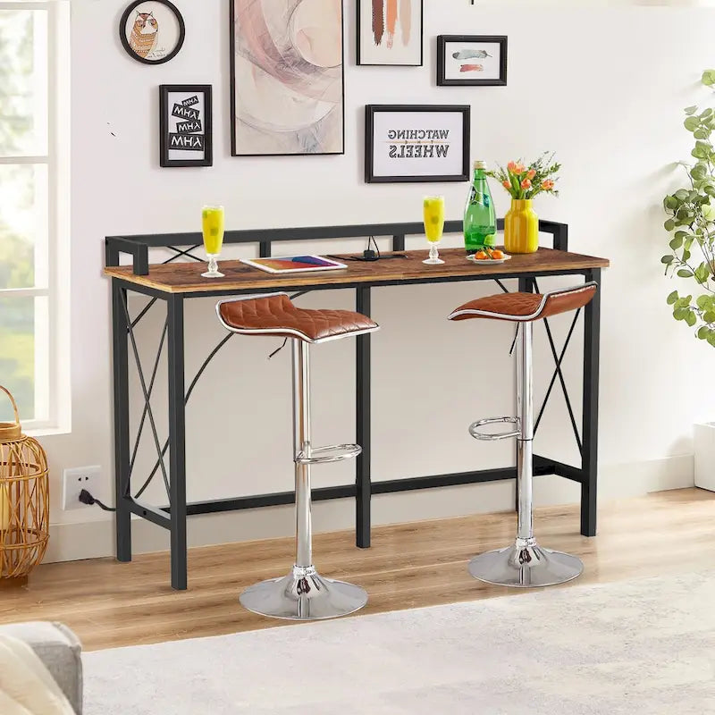 Javlergo 3-Piece Console Table and Stool Set, 39.4 Sofa Table with USB Charging Station and 2 Adjustable Swivel Chairs