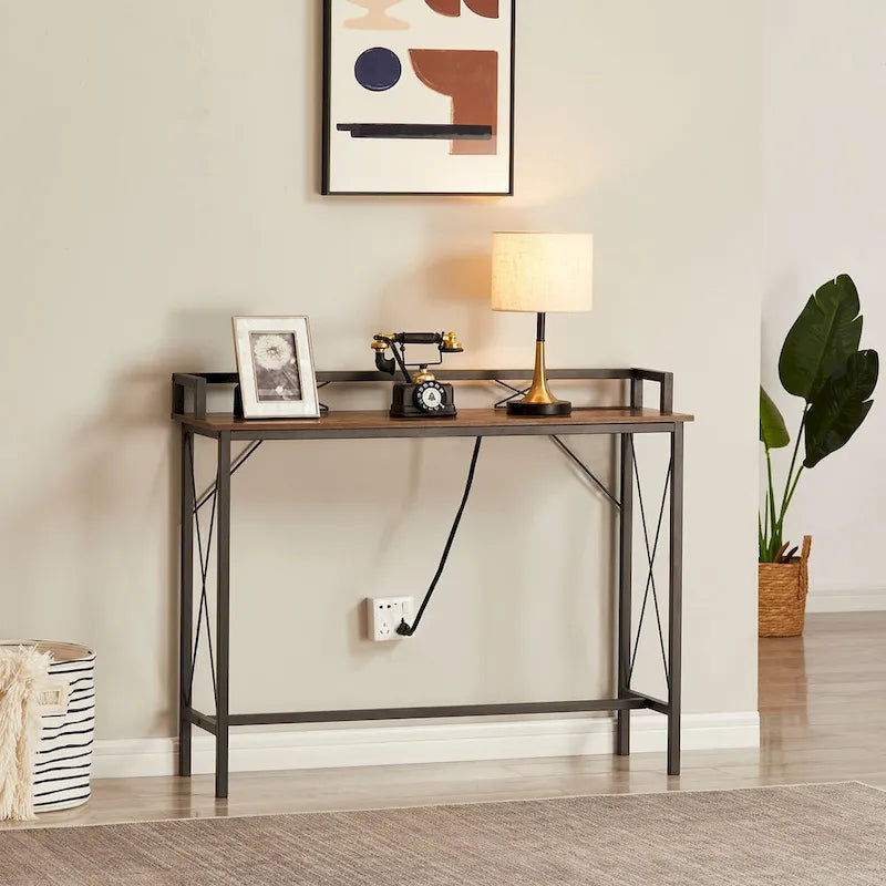 Javlergo 3-Piece Console Table and Stool Set, 39.4 Sofa Table with USB Charging Station and 2 Adjustable Swivel Chairs
