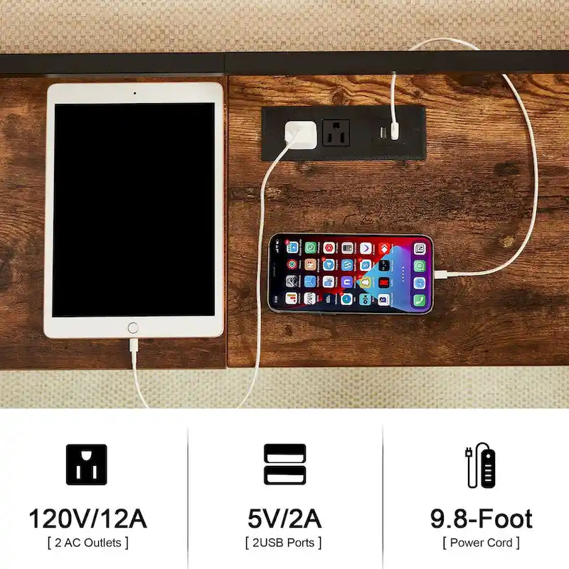 Javlergo 3-Piece Console Table and Stool Set, 39.4 Sofa Table with USB Charging Station and 2 Adjustable Swivel Chairs