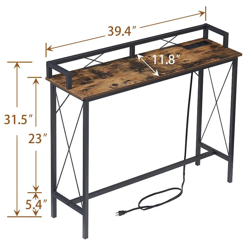 Javlergo 3-Piece Console Table and Stool Set, 39.4 Sofa Table with USB Charging Station and 2 Adjustable Swivel Chairs