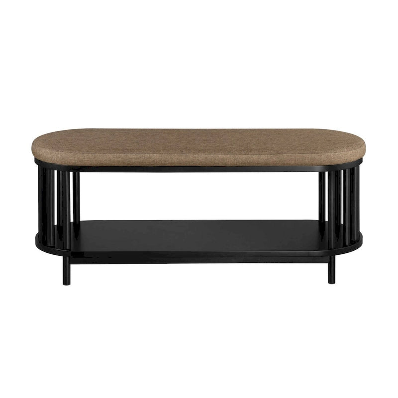 Scandi Upholstered-Top Storage Bench with Lower Shelf for Living Room, Bedroom and Office - Black