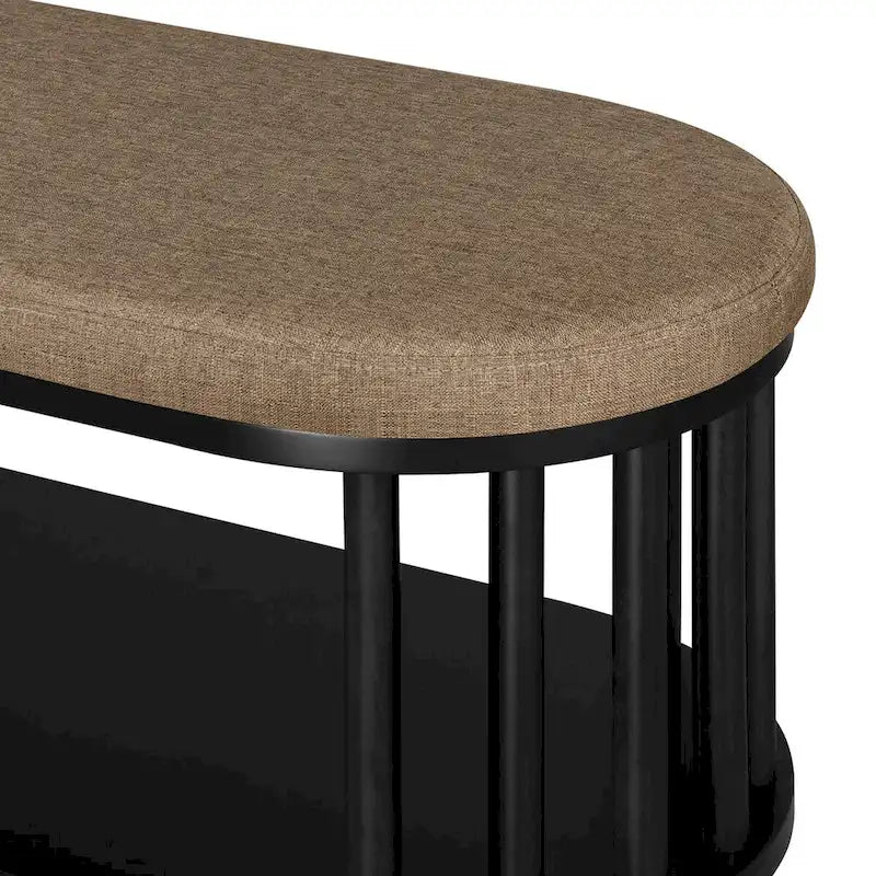 Scandi Upholstered-Top Storage Bench with Lower Shelf for Living Room, Bedroom and Office - Black