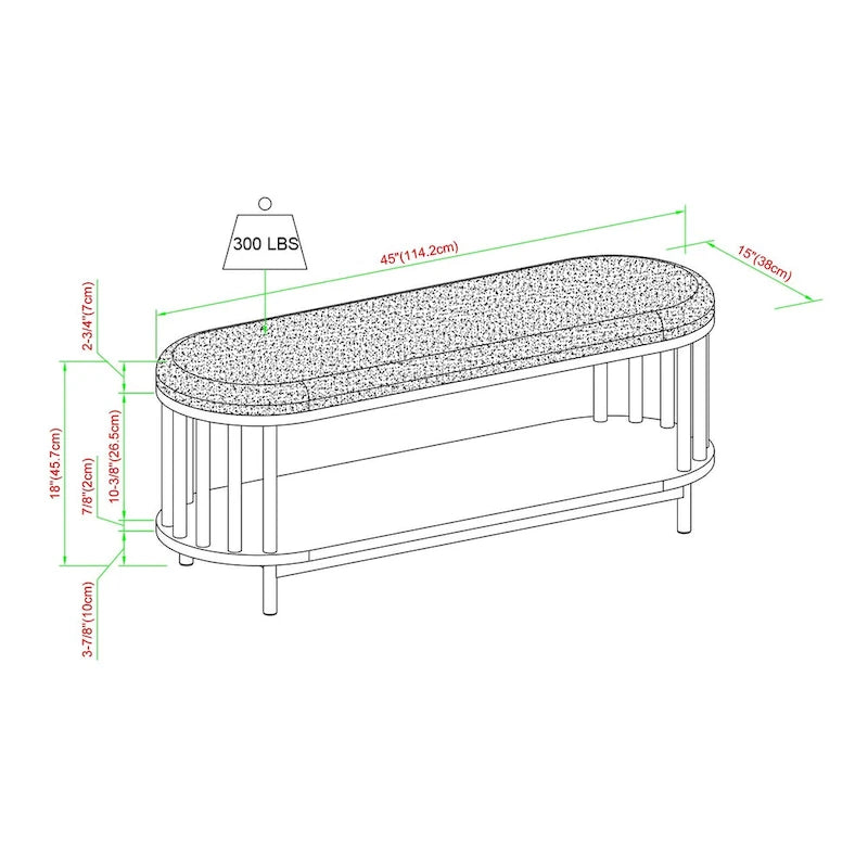 Scandi Upholstered-Top Storage Bench with Lower Shelf for Living Room, Bedroom and Office - Black