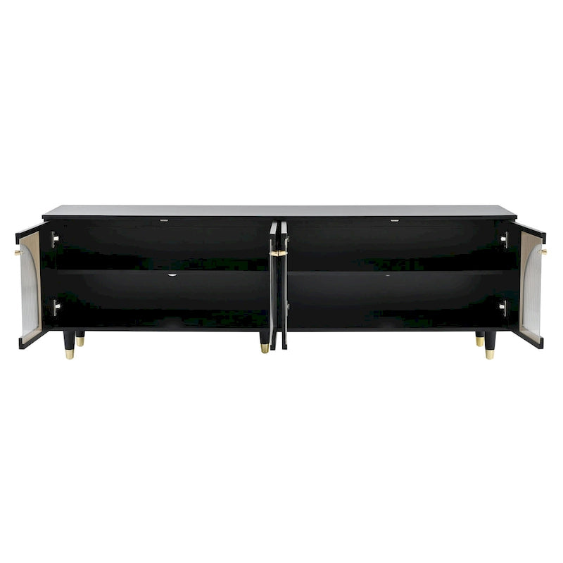 Stylish Media Console with Gold Handles and Arch Fluted Glass Doors