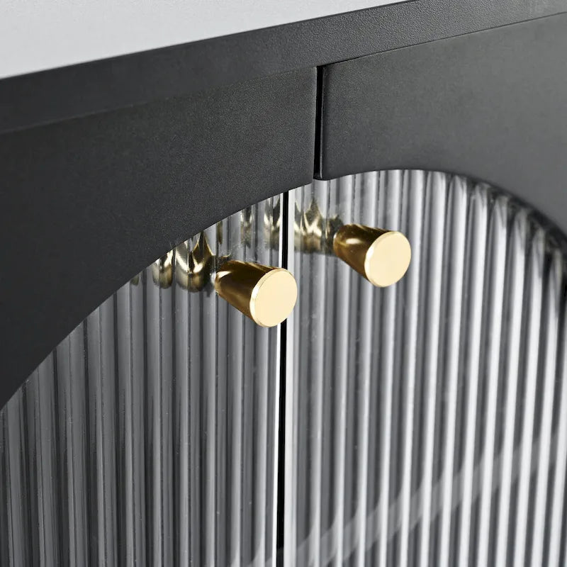 Stylish Media Console with Gold Handles and Arch Fluted Glass Doors