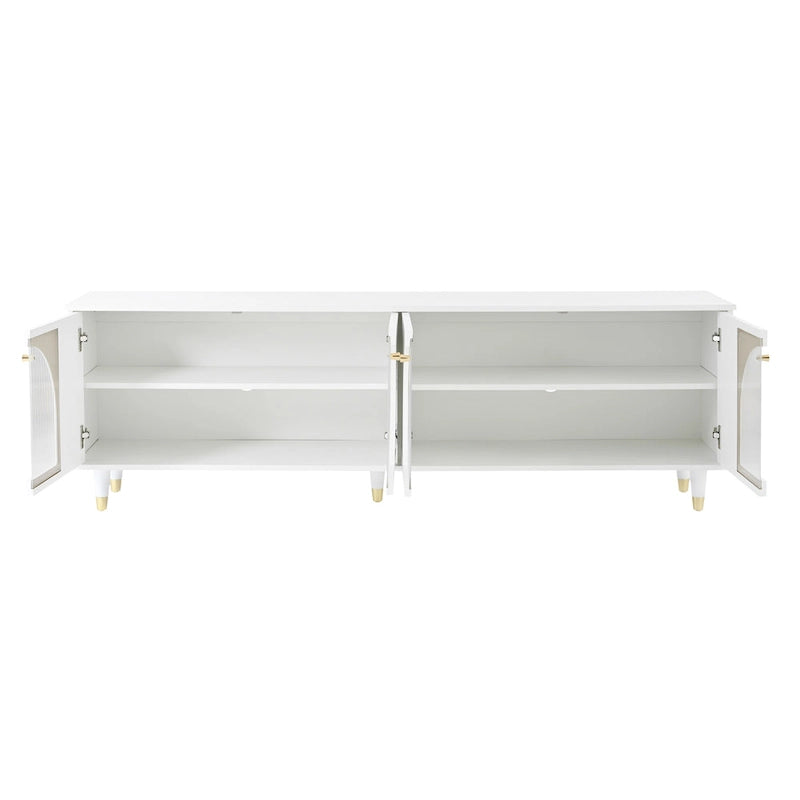 Stylish Media Console with Gold Handles and Arch Fluted Glass Doors
